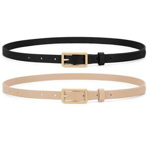 2 Pack Women Skinny Leather Belts Ladies Thin Waist Belt For Jeans Pants💓